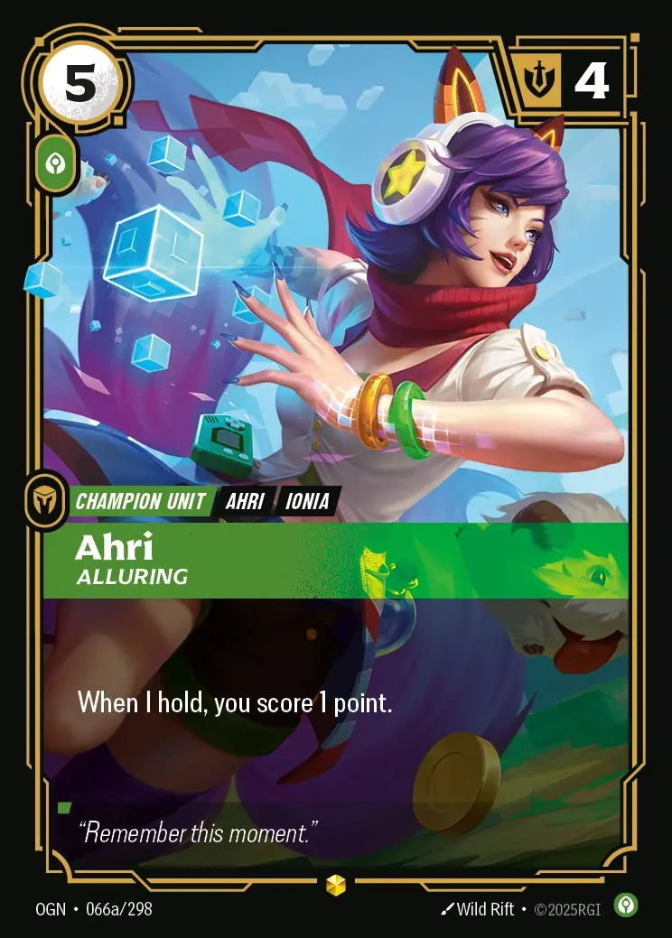 Ahri - Alluring (Alternate Art) #66, Origins, graded CGC 9.5 (card image in a drawn slab)