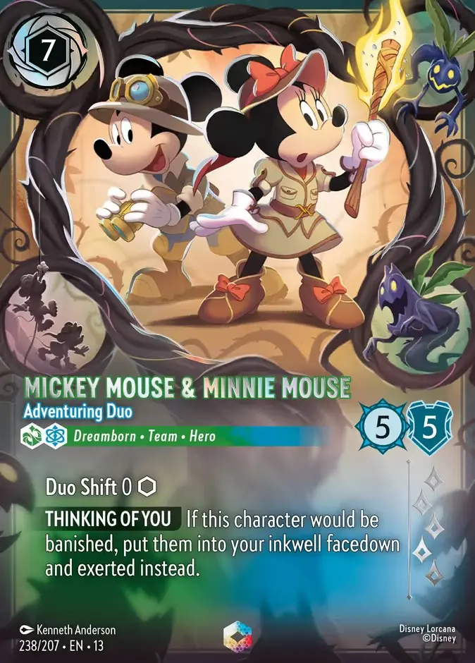 Mickey Mouse & Minnie Mouse - Adventuring Duo #238, Attack of the Vine!, graded TAG 10 (card image in a drawn slab)